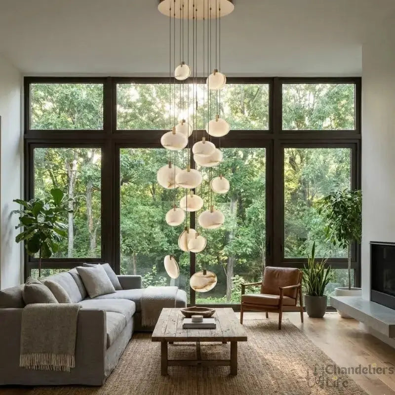 Modern Discs Long Staircase Alabaster Chandelier — alternate product view 1