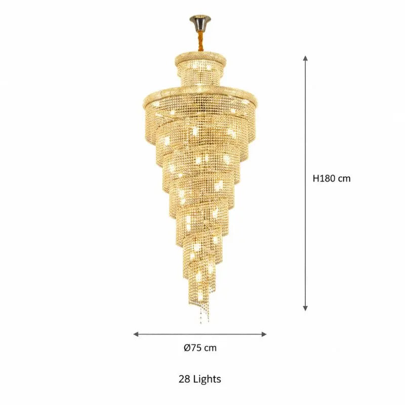 Luxury Gold Crystal Staircase Chandelier for High Ceilings — close-up design detail 3