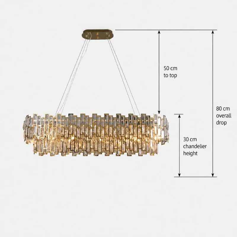 Oval Gold Crystal Designer Chandelier — close-up design detail 2