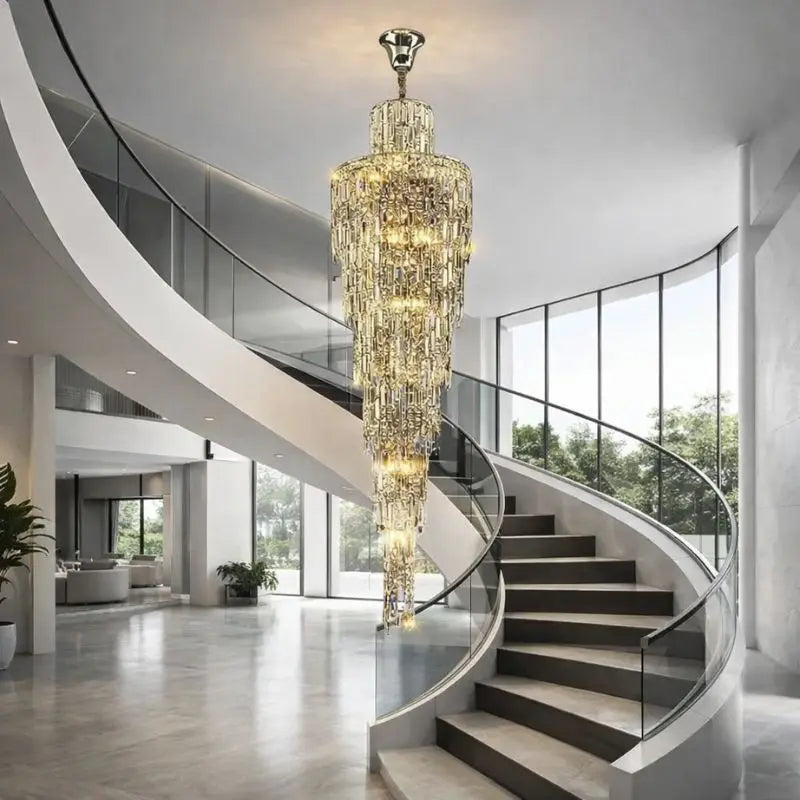 Rotating Staircase Crystal Chandelier — close-up design detail