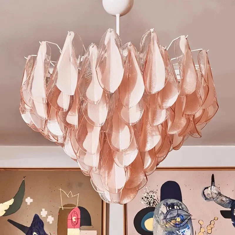 Vintage-inspired glass chandelier with layered petal-shaped elements