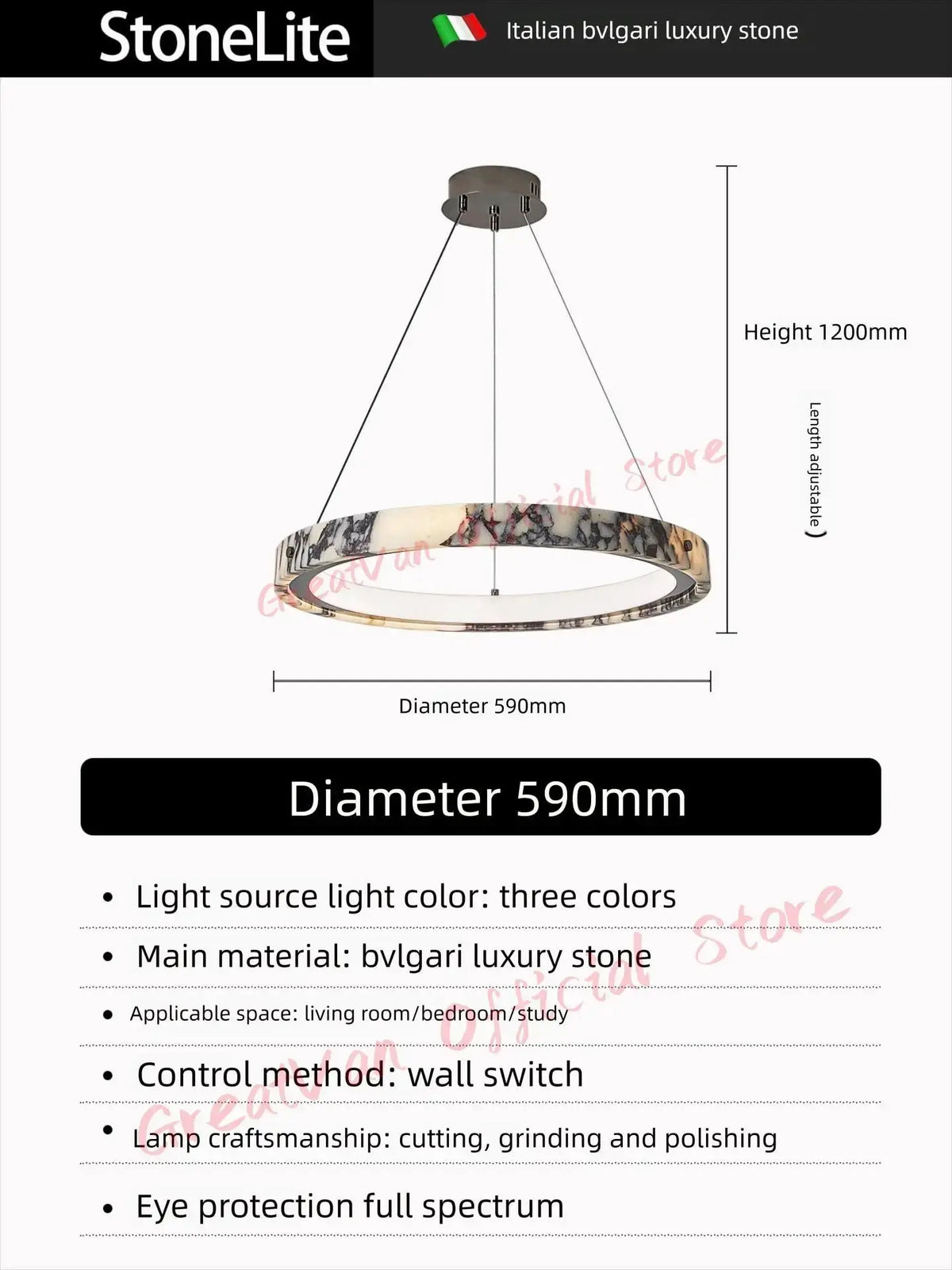 Italian Style Marble Ring Bedroom Chandelier — alternate product view 7