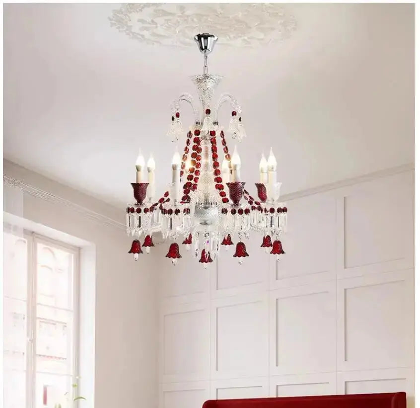 Modern Crystal Clear Red Color Chandelier — alternate product view 6