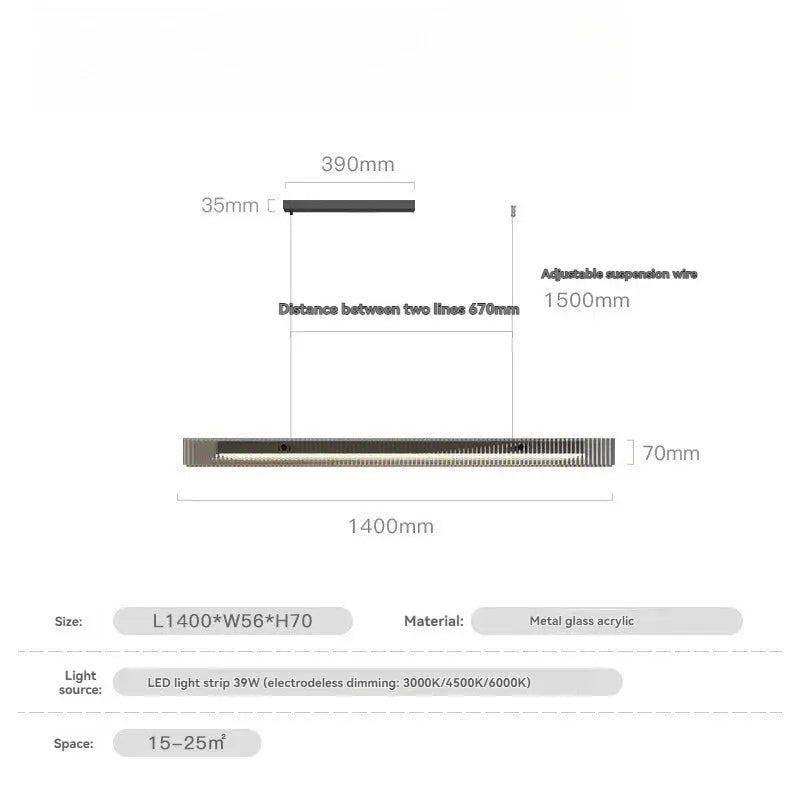 Minimalist Black Linear Chandelier Above Dining Table — alternate product view 9