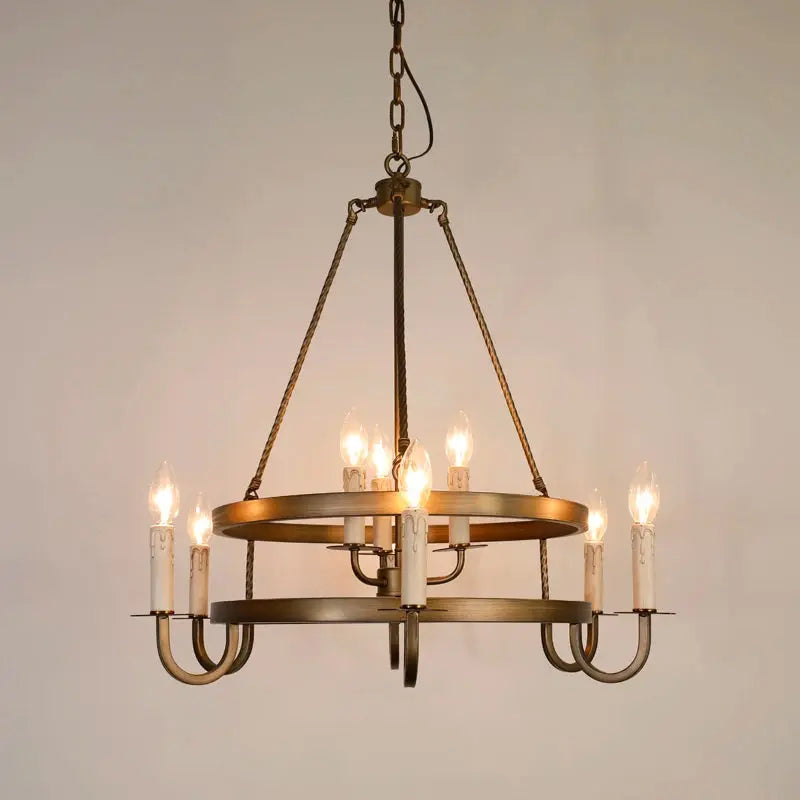 Designer Double-layer Candle Retro Bronze Pendant Light — alternate product view 4