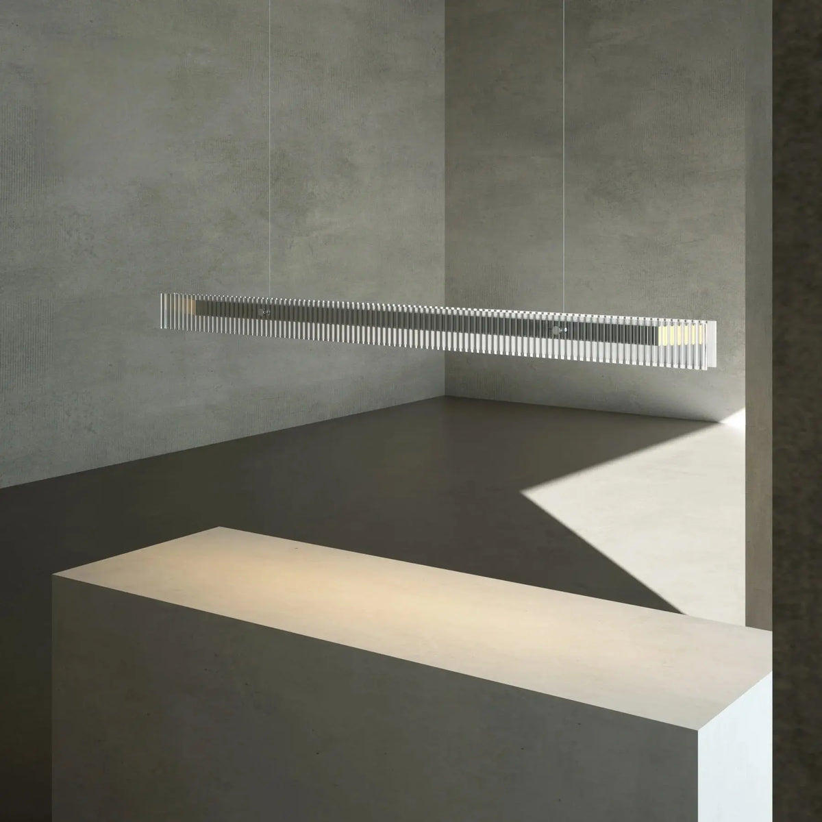 Minimalist Black Linear Chandelier Above Dining Table — alternate product view 3