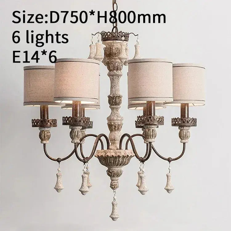 Retro Wood Chandelier With Fabric Shade — alternate product view 8
