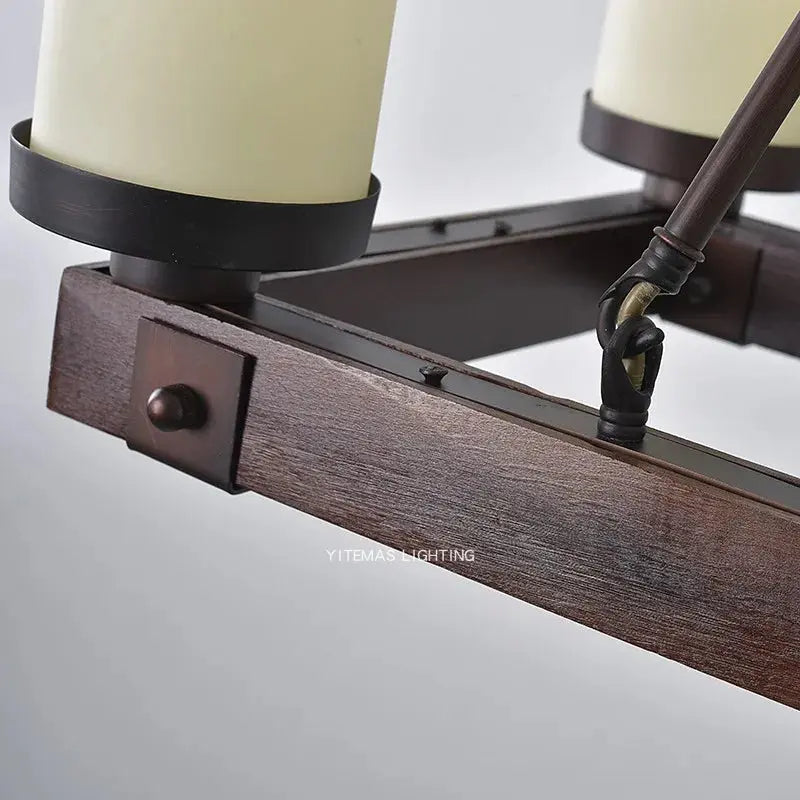 American Retro Chandelier Solid Wood Rectangular – Vintage Wooden Ceiling Light — alternate product view 3