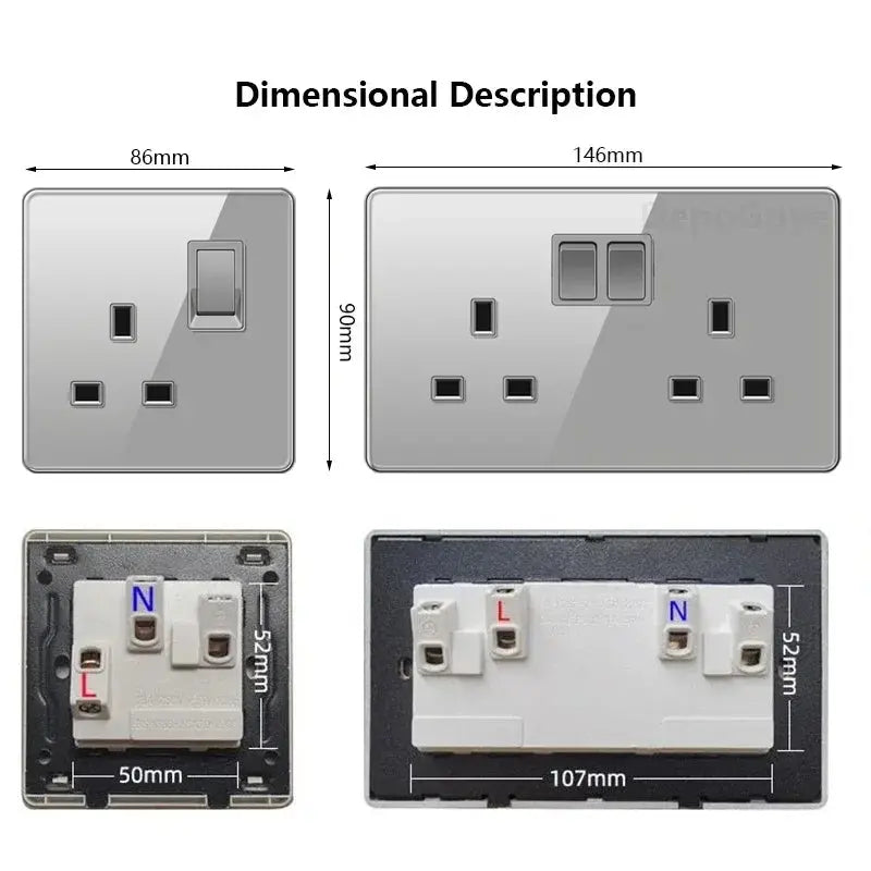UK Gray Glass Doublel USB Electrical Outlet — alternate product view 2