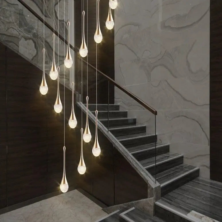 Luxury Crystal Staircase Chandelier | Modern Long Hanging LED Foyer Light — alternate product view 5