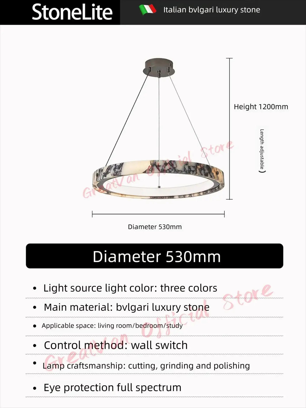 Italian Style Marble Ring Bedroom Chandelier — alternate product view 5