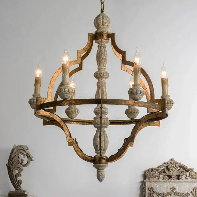 Golden Wood Vintage Chandelier — alternate product view 3