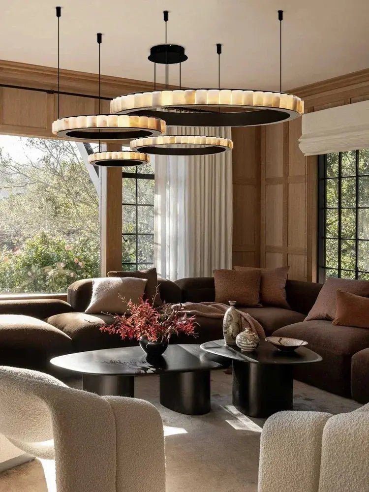Modern Minimalist Designer Alabaster Chandelier — alternate product view 3