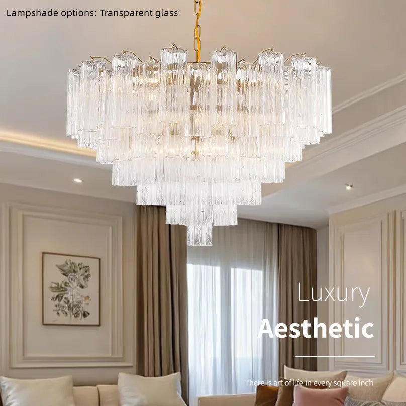 Statement shell-style pendant chandelier with tiered shade forms