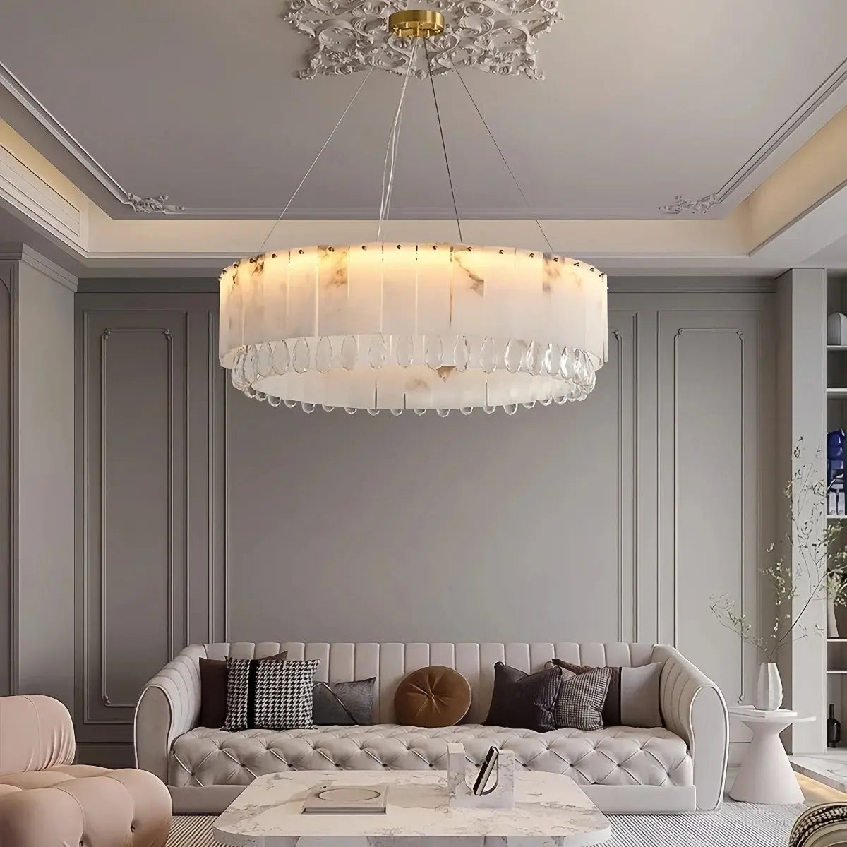 Villa Lobby Dining Living Room Alabaster Hanging Lamp — alternate product view 3