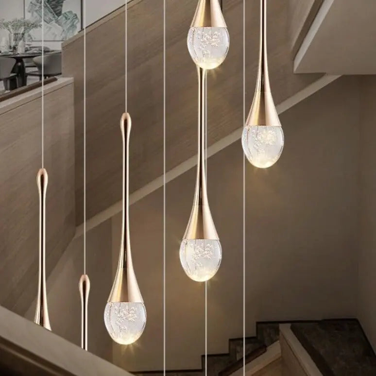 Luxury Crystal Staircase Chandelier | Modern Long Hanging LED Foyer Light — alternate product view 3