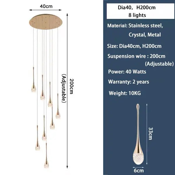 Luxury Crystal Staircase Chandelier | Modern Long Hanging LED Foyer Light — alternate product view 14