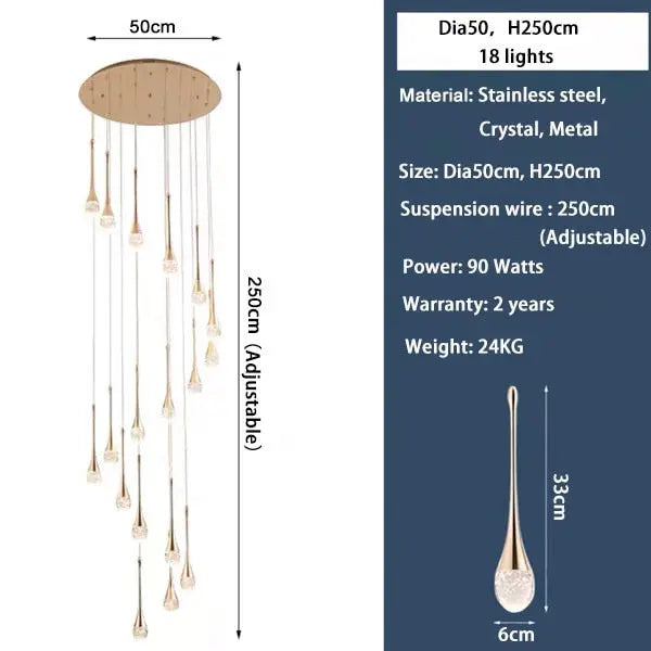 Luxury Crystal Staircase Chandelier | Modern Long Hanging LED Foyer Light — alternate product view 12