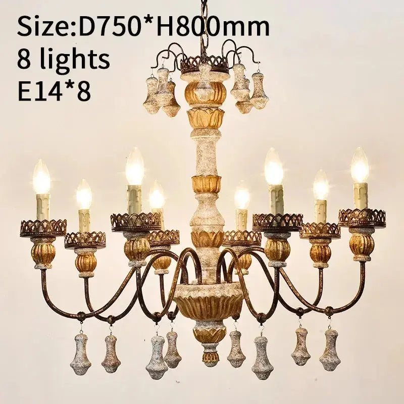 Retro Wood Chandelier With Fabric Shade — alternate product view 6