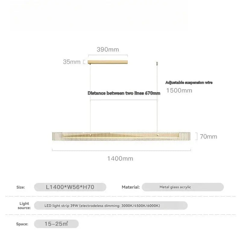 Minimalist Black Linear Chandelier Above Dining Table — alternate product view 15