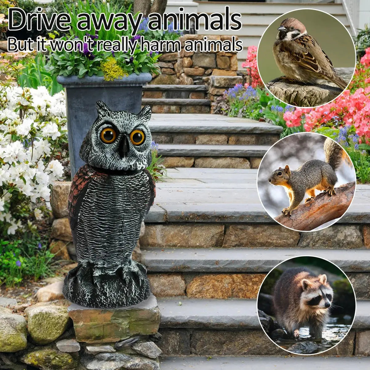 Owl Decoy Light for Outdoor Garden Yard Bird Repellent — alternate product view 1