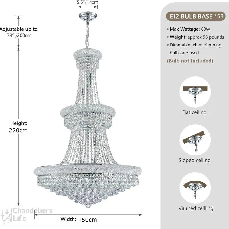 Modern Empire Crystal Chrome Chandelier — alternate product view 6