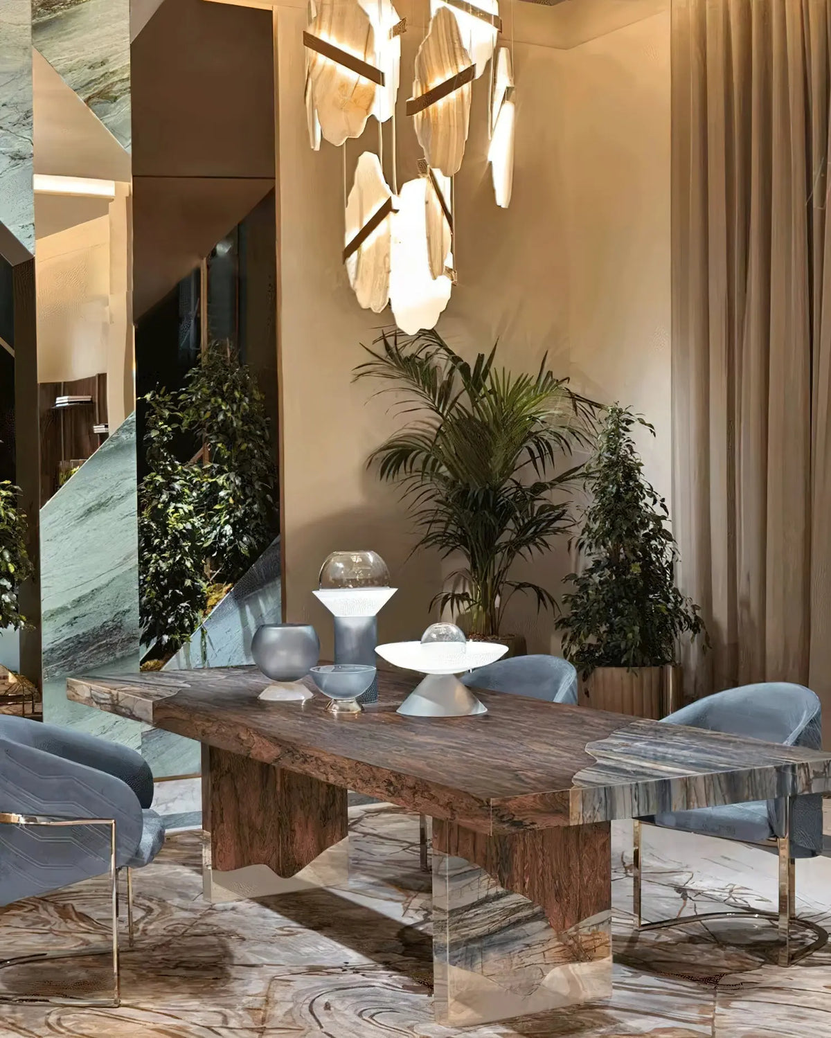 Seven Panels Modern Alabaster Pendant Light — shown in an interior setting 11