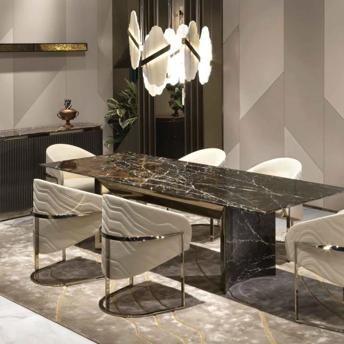Seven Panels Modern Alabaster Pendant Light — shown in an interior setting 3
