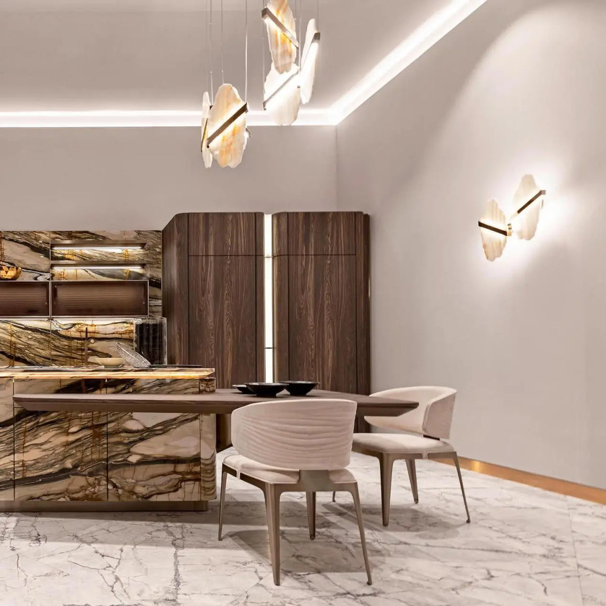 Seven Panels Modern Alabaster Pendant Light — shown in an interior setting 7
