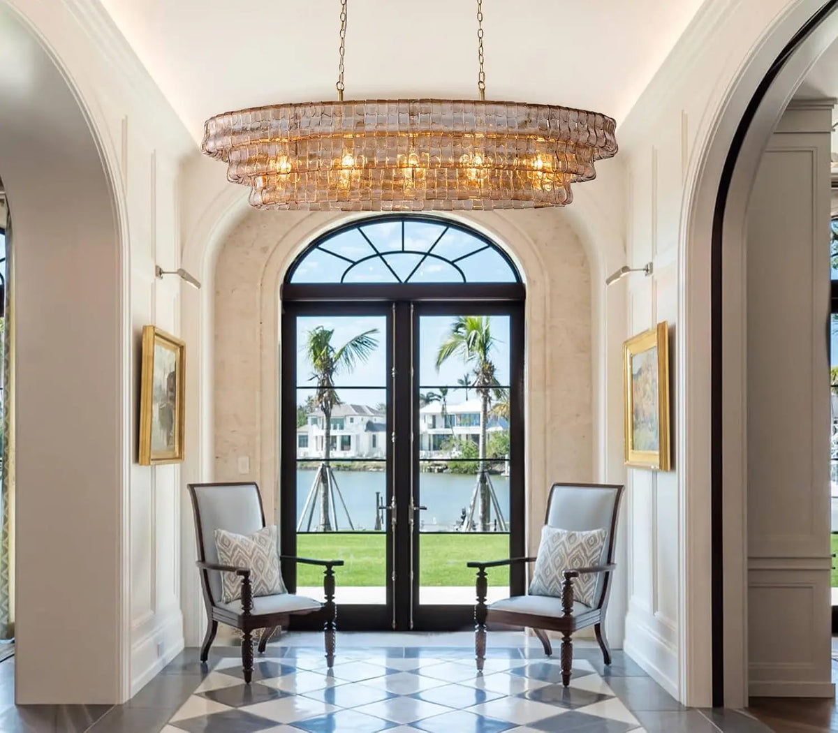 Modern Amber Glass Chandelier — shown in an interior setting 5