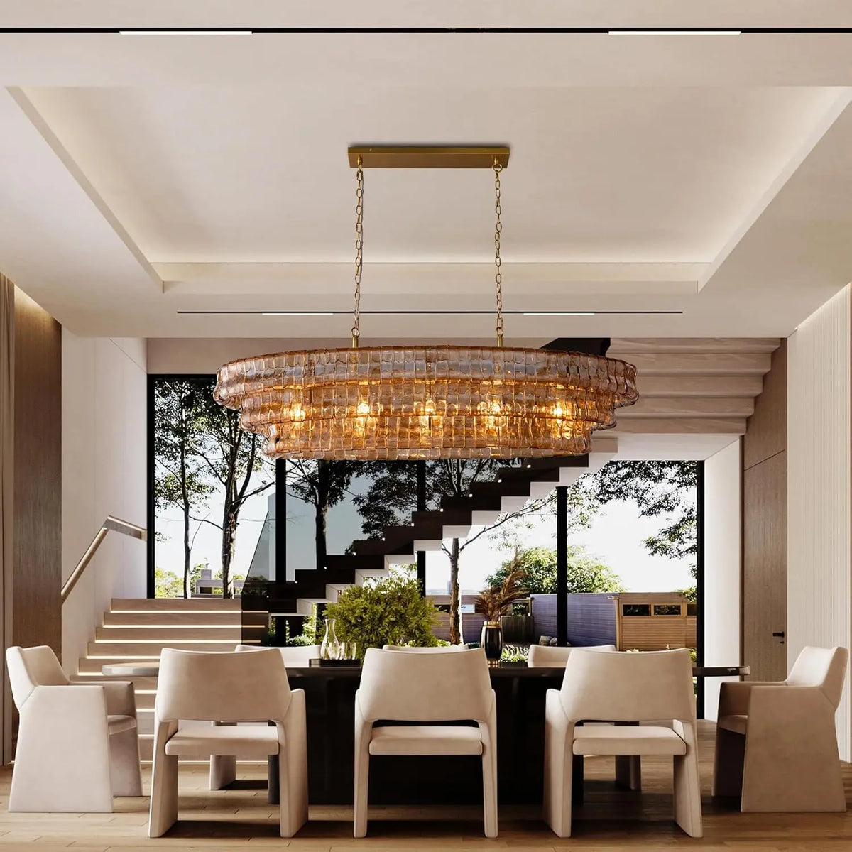 Modern Amber Glass Chandelier — shown in an interior setting 6