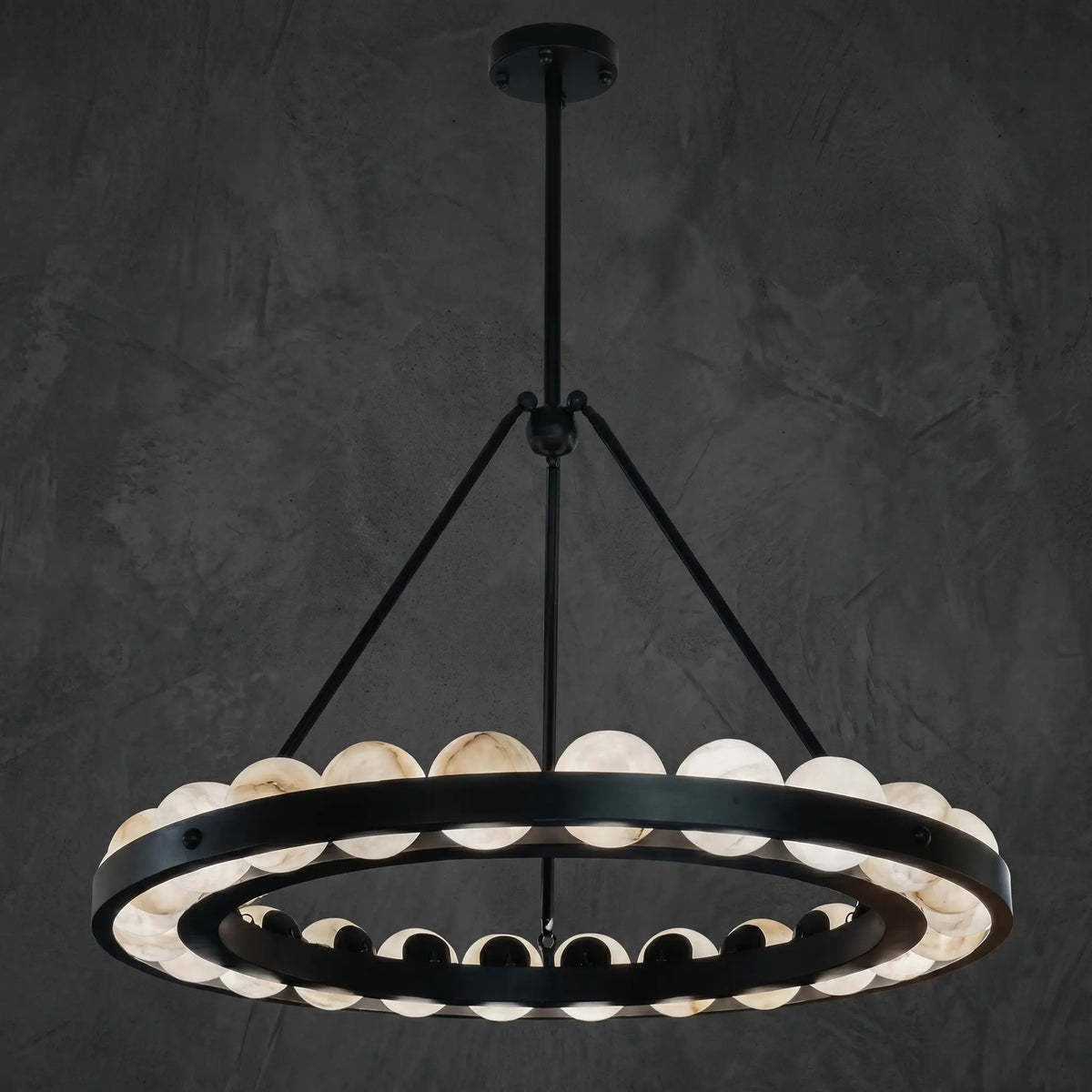 Alabaster Circular Chandelier — illuminated view