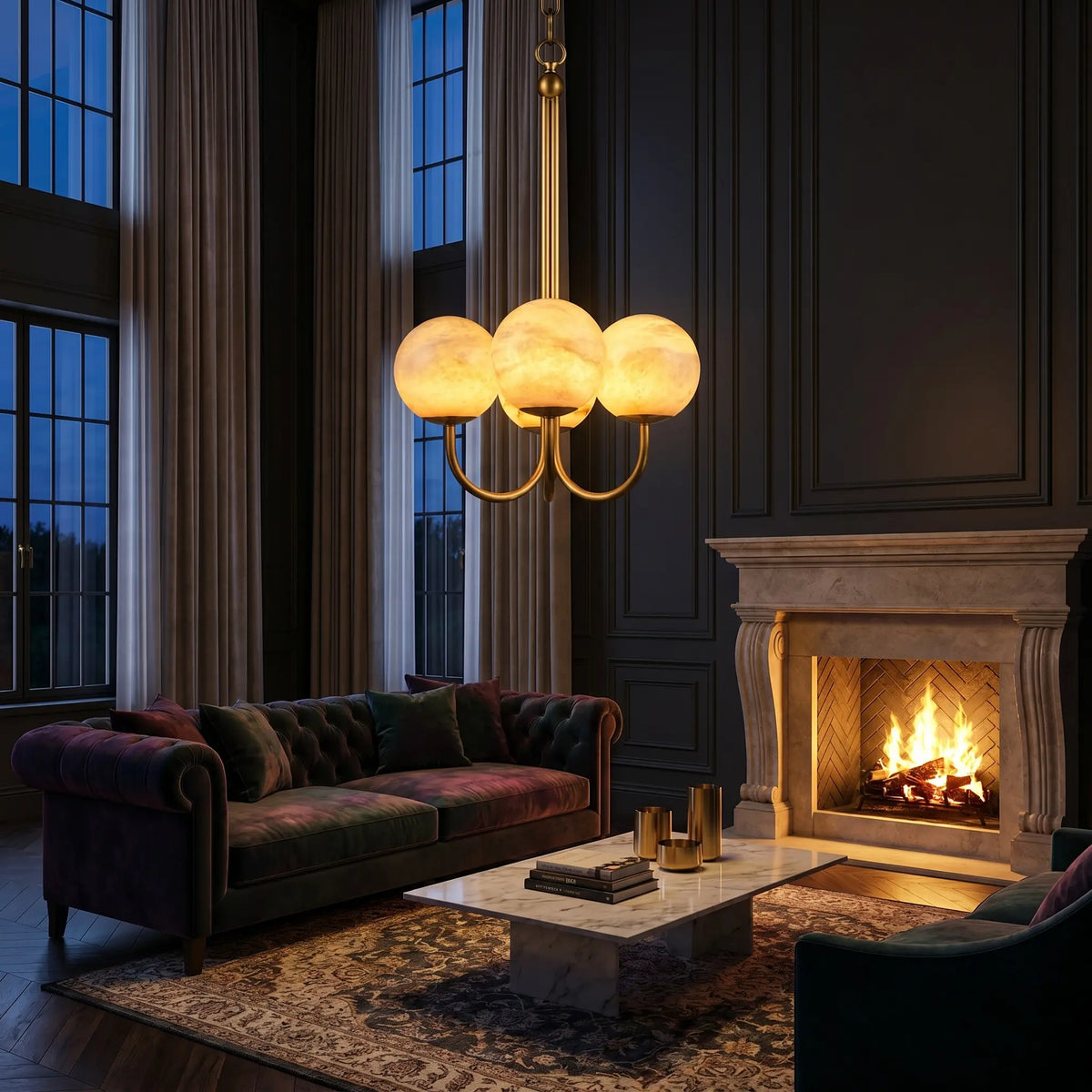Brass Classic Alabaster Pendant Light — shown in an interior setting 6