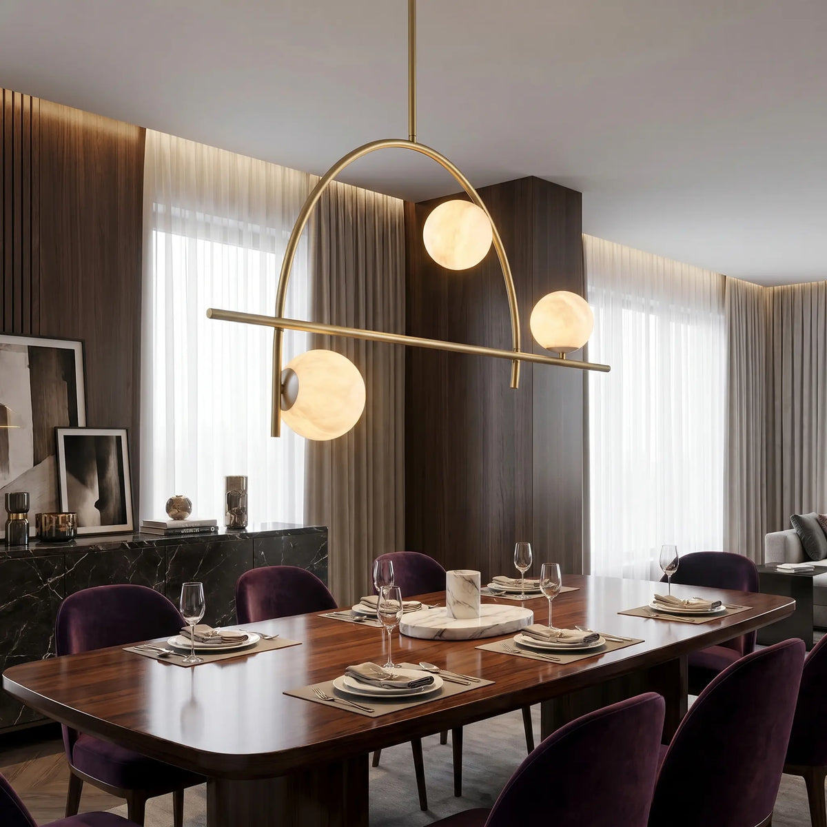 Brass Classic Alabaster Pendant Light — shown in an interior setting