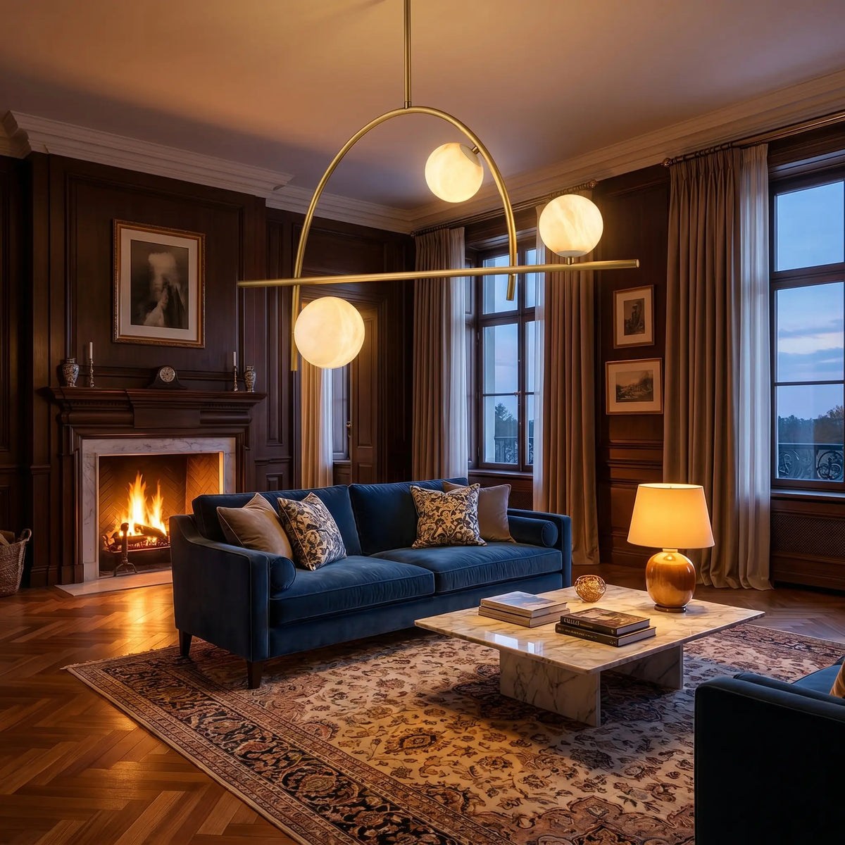 Brass Classic Alabaster Pendant Light — shown in an interior setting 3