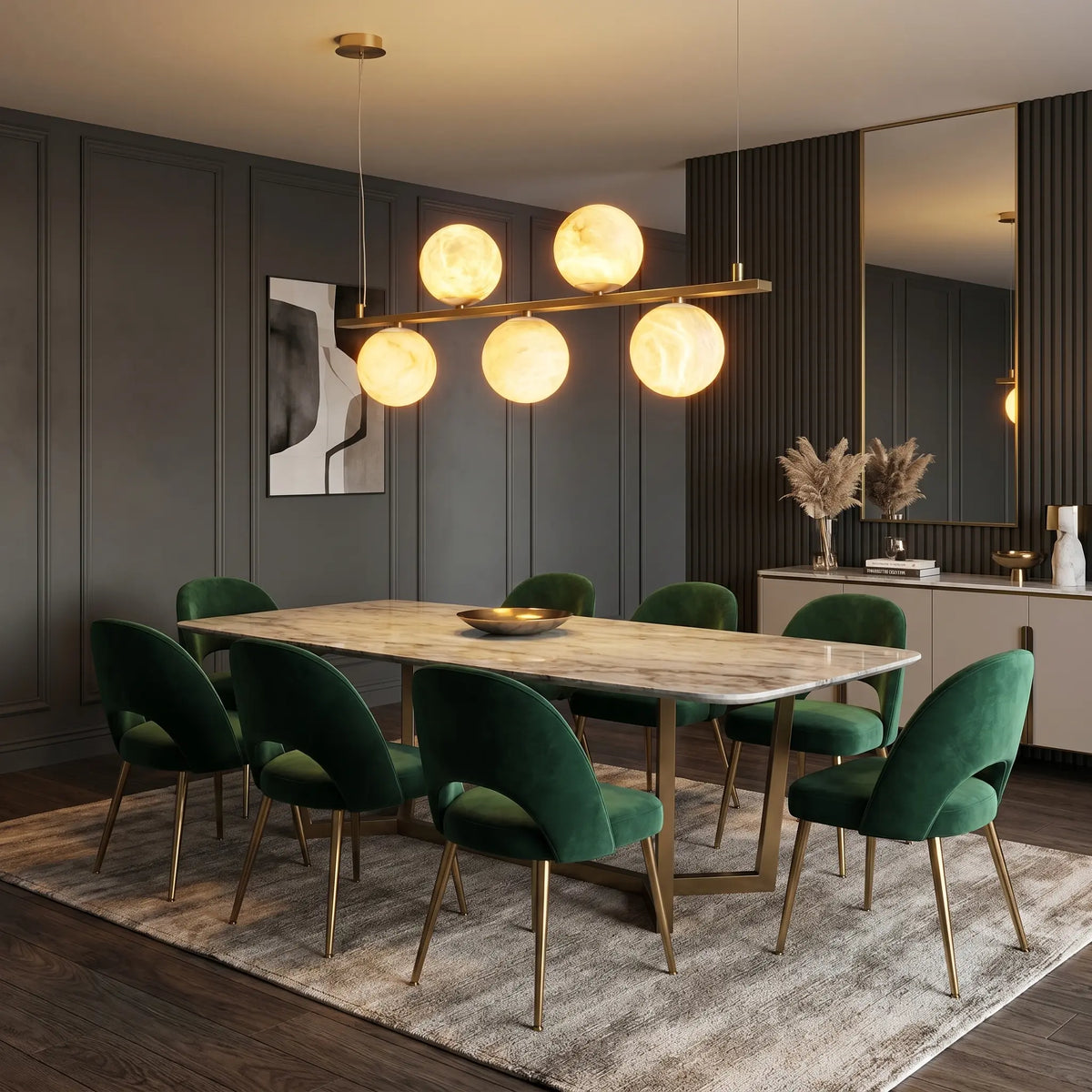 Brass Linear Alabaster Pendant Light — shown in an interior setting