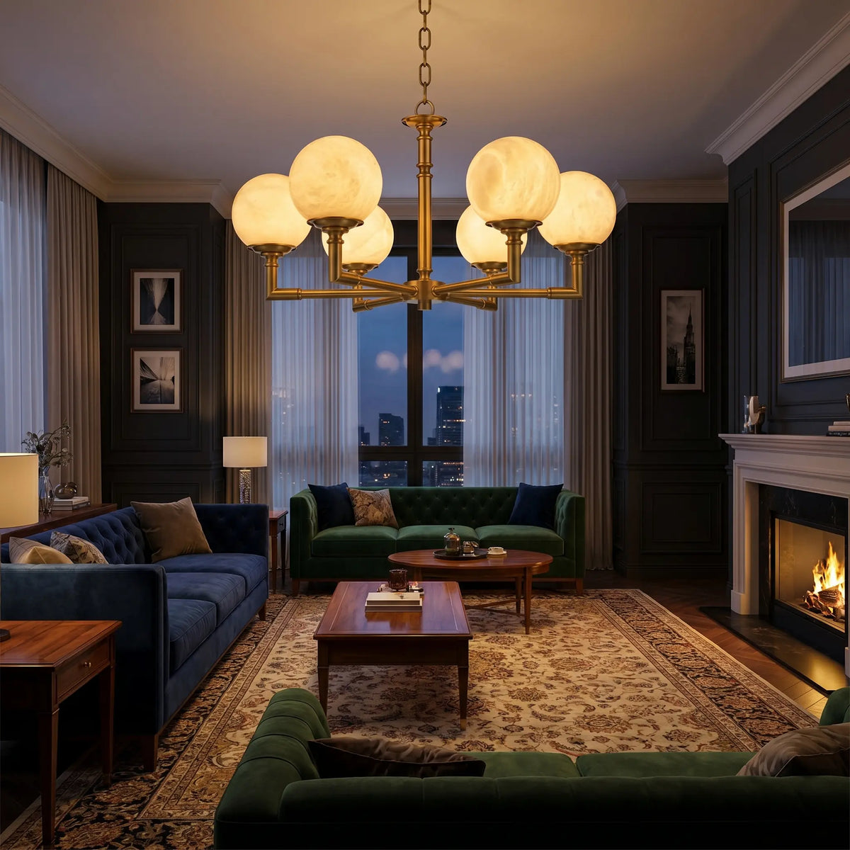 Brass Classic Alabaster Pendant Lamp — shown in an interior setting 2