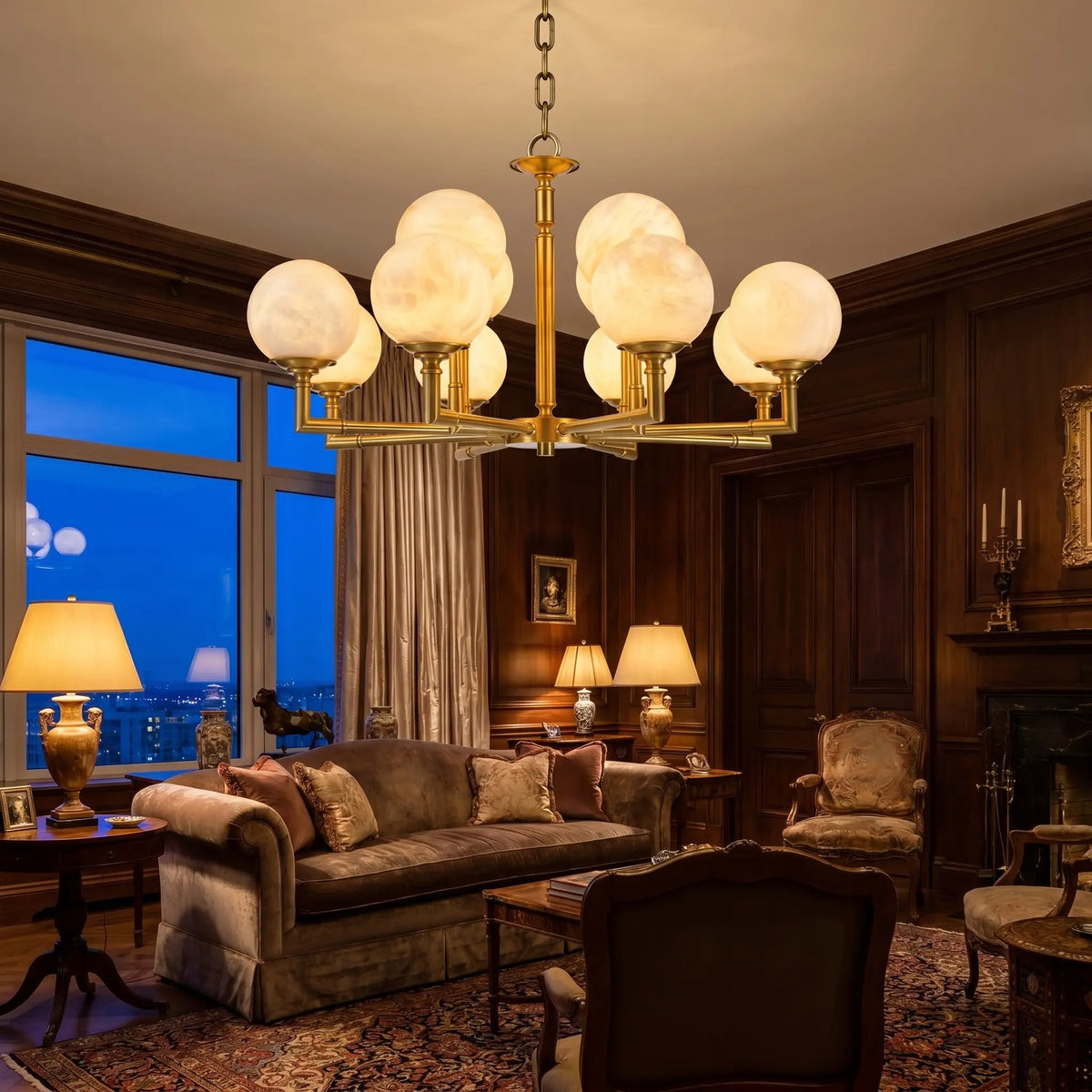 Brass Classic Alabaster Pendant Lamp — shown in an interior setting 5