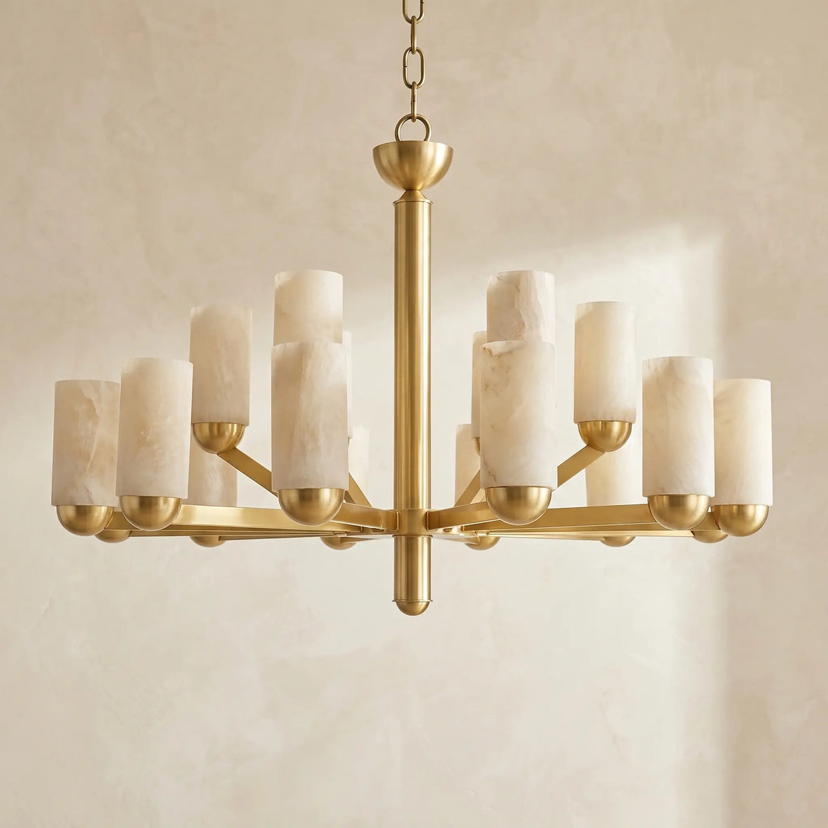 Cylinder Modern Alabaster Pendant Lamp — illuminated view