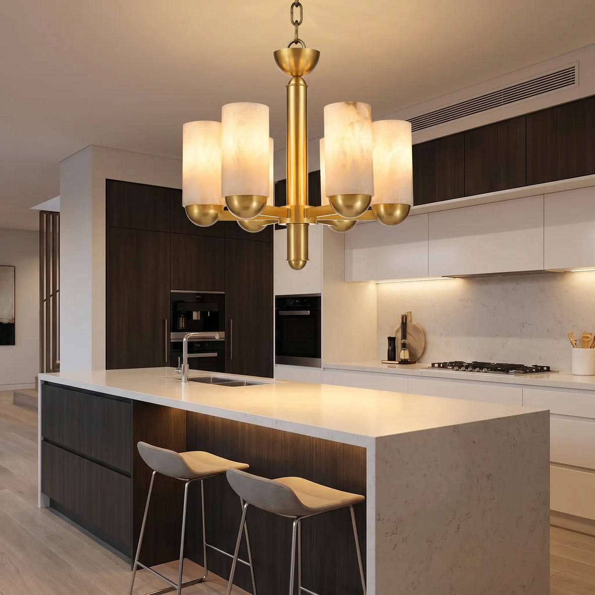 Cylinder Modern Alabaster Pendant Lamp — shown in an interior setting 5