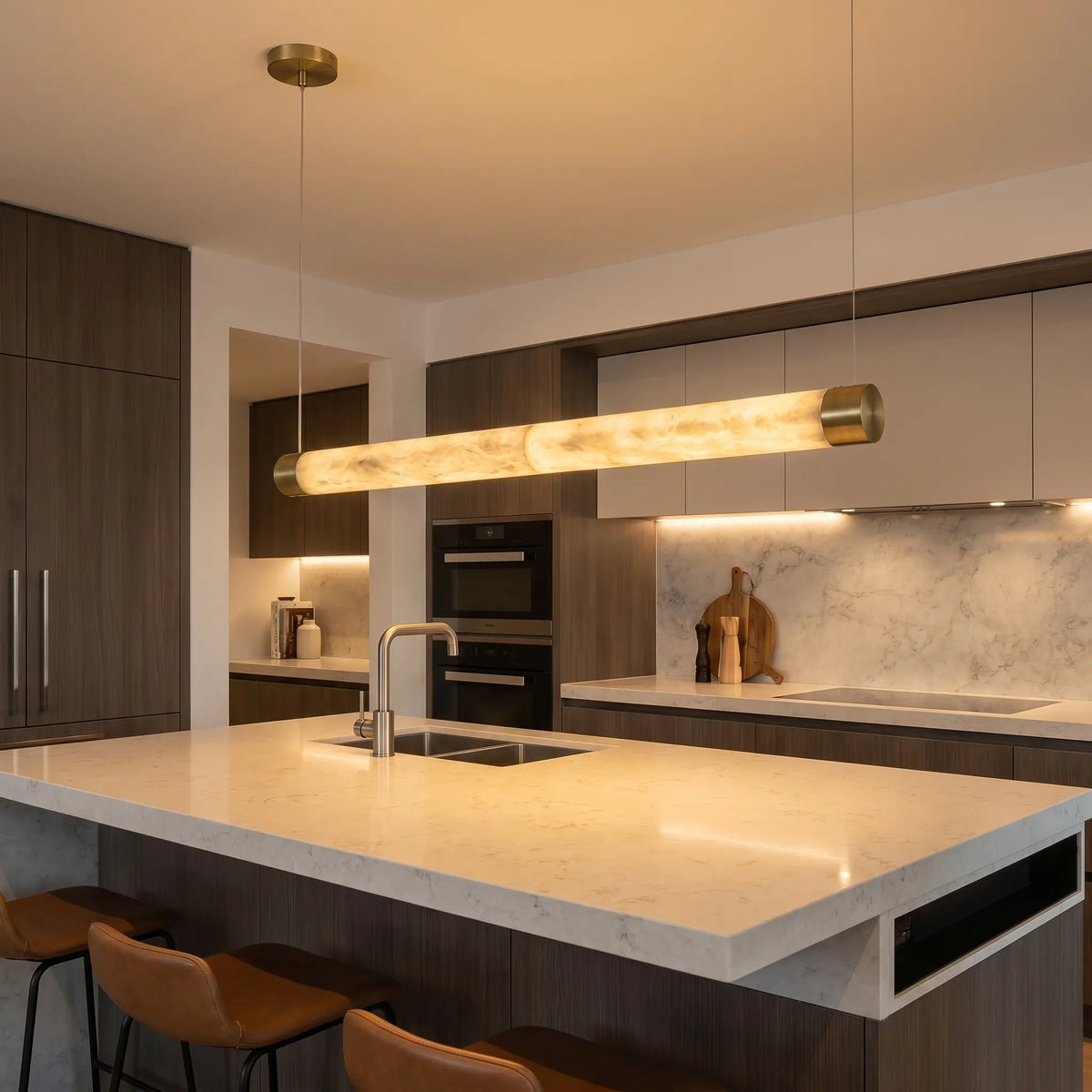 Alabaster Linear Rod Pendant Light — shown in an interior setting