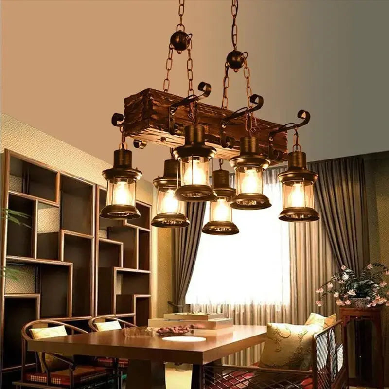 Farmhouse Wood Beam Chandelier — product view