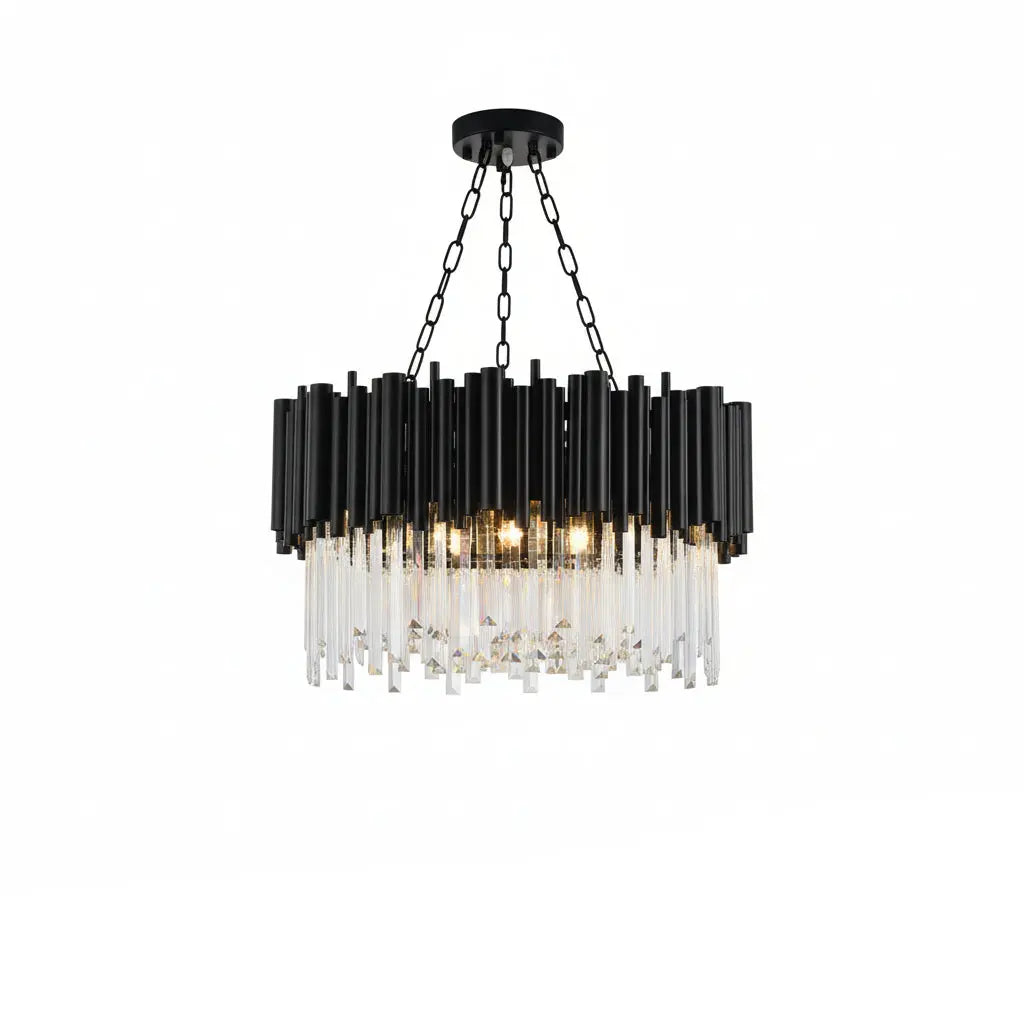 Modern Luxury Round Crystal Black Chandelier — alternate product view 1