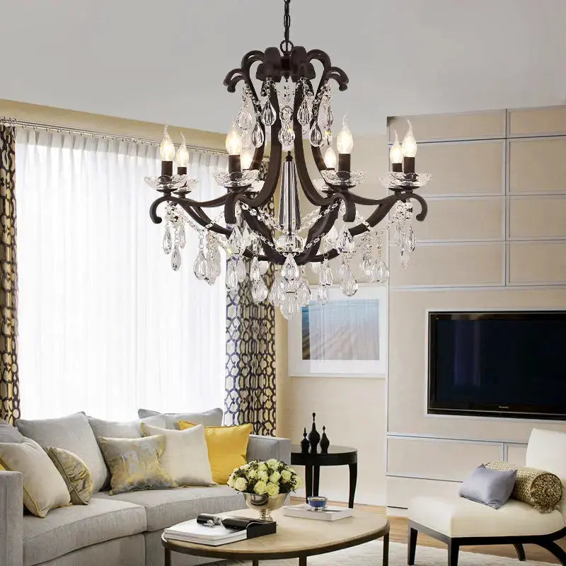 Rustic Chandelier Black Crystal Hanging Light 8 Arms — alternate product view 1
