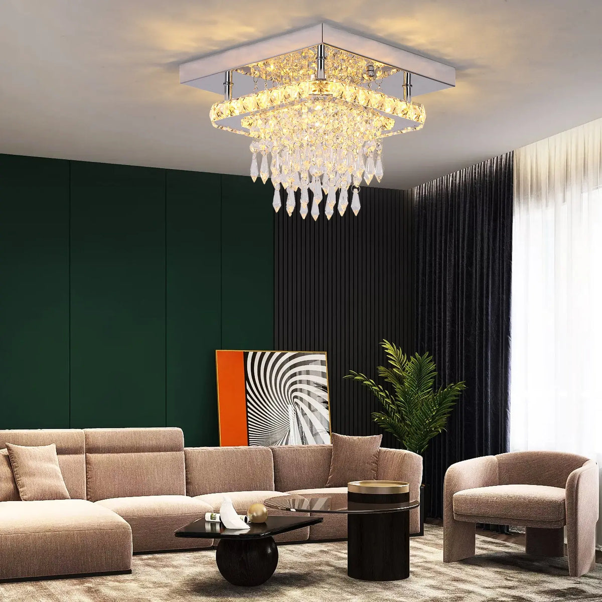 Modern Square Raindrop Ceiling Chandelier — alternate product view 3