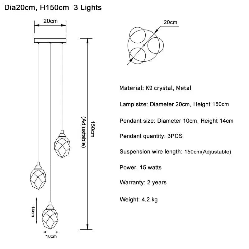 Luxury Long Diamond Crystal Ball Chandelier — alternate product view 18