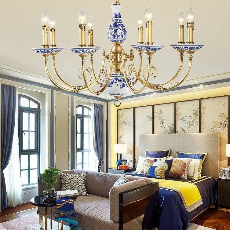 Royal Blue & White Porcelain Chandelier — alternate product view 4