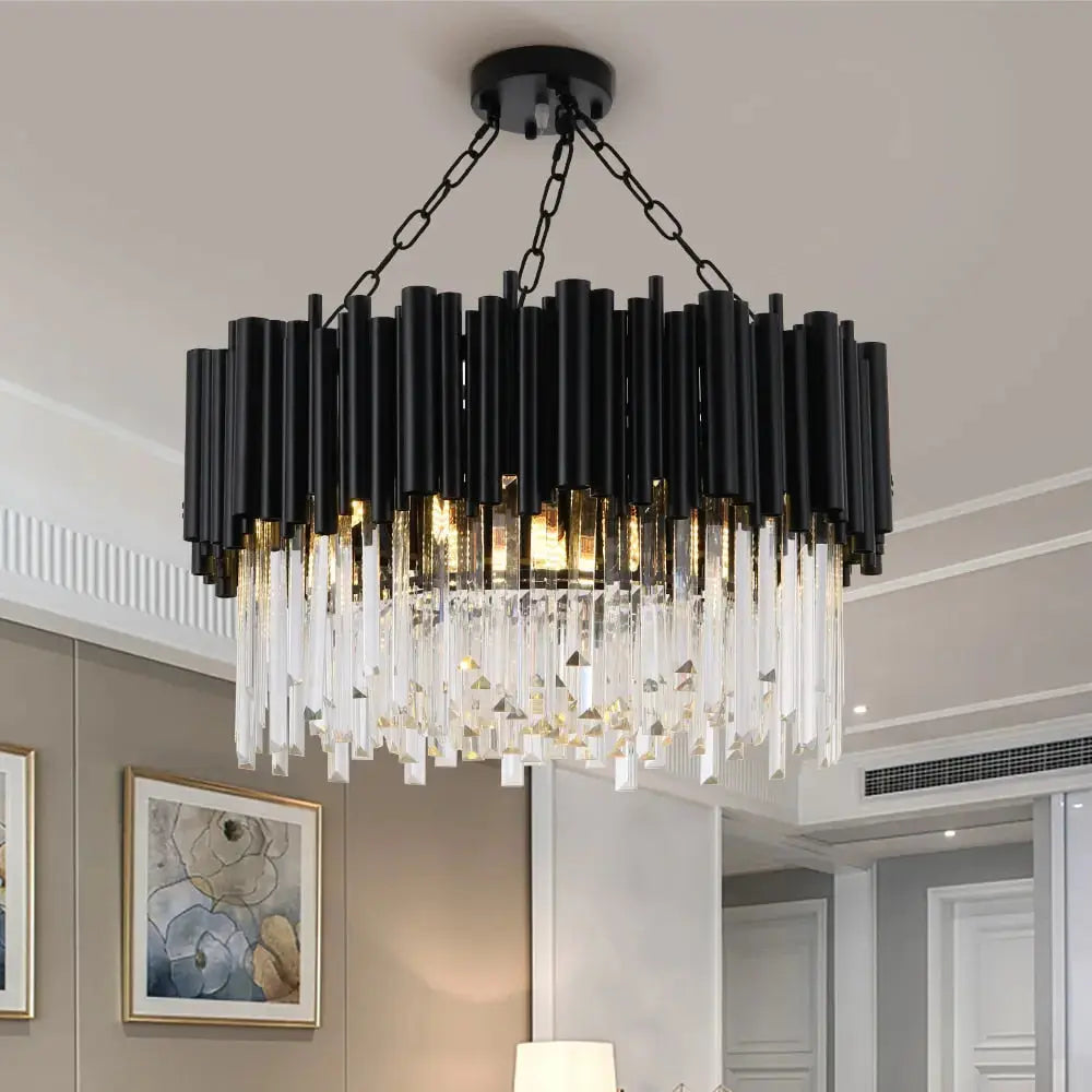 Modern Luxury Round Crystal Black Chandelier — alternate product view 2