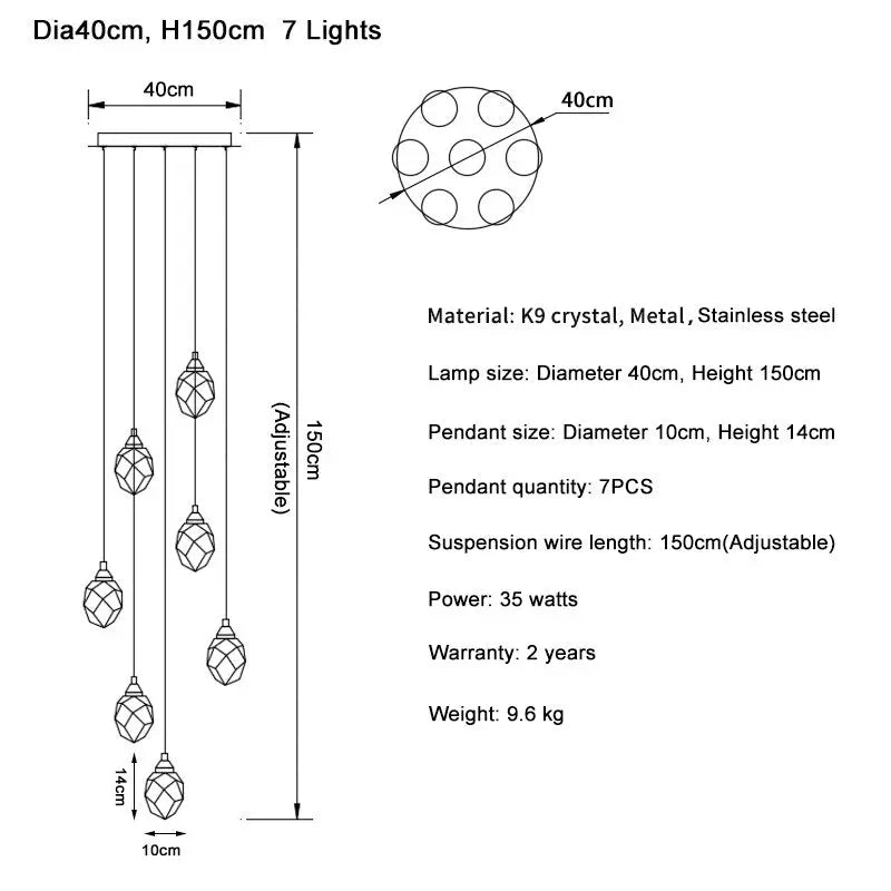 Luxury Long Diamond Crystal Ball Chandelier — alternate product view 16