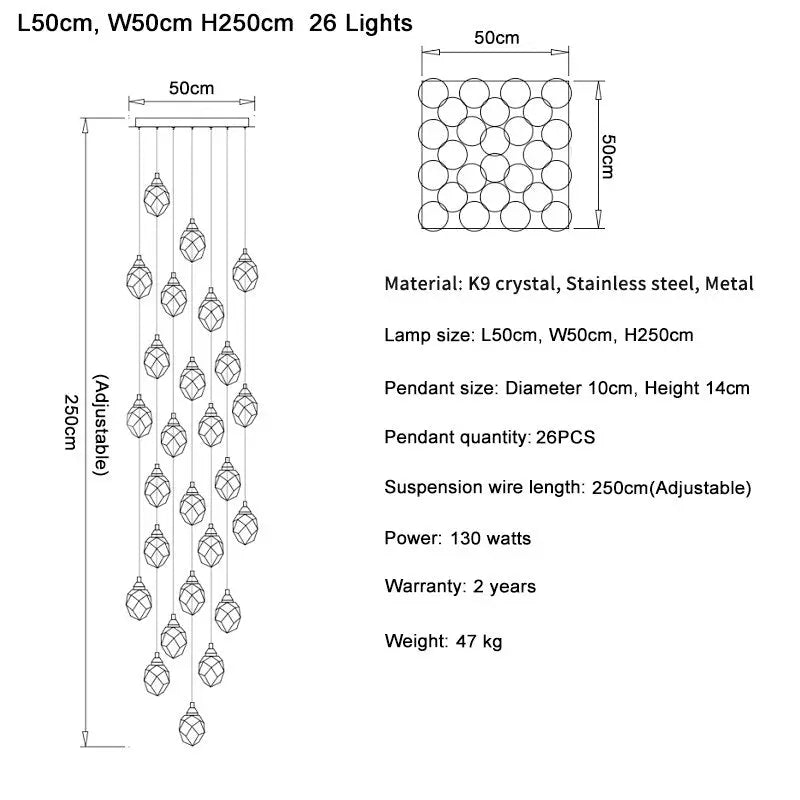 Luxury Long Diamond Crystal Ball Chandelier — alternate product view 10